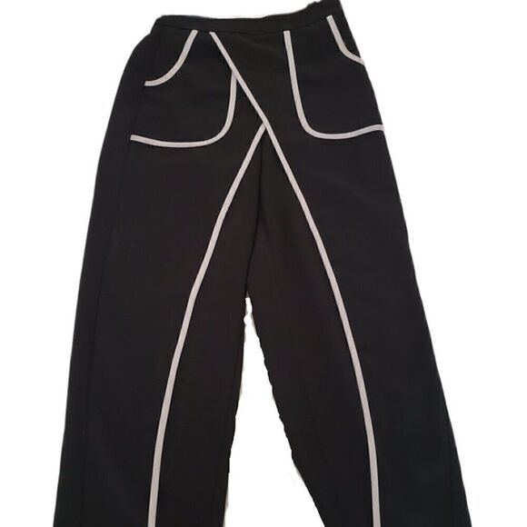 Women's Wide Leg Pants with Cut Out Flare & Piping - Picture 3 of 3